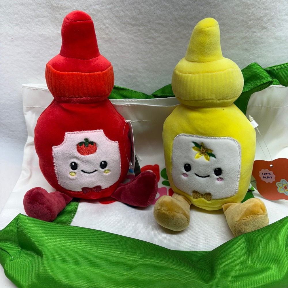 Giggle Scape Plush Ketchup Mustard Bottle Cute Food‎ Toys Set 2 with GS bag